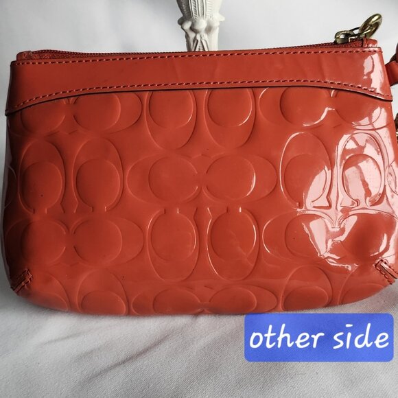 Coach Papaya Orange Embossed Patent Leather Wristlet - Picture 4 of 4